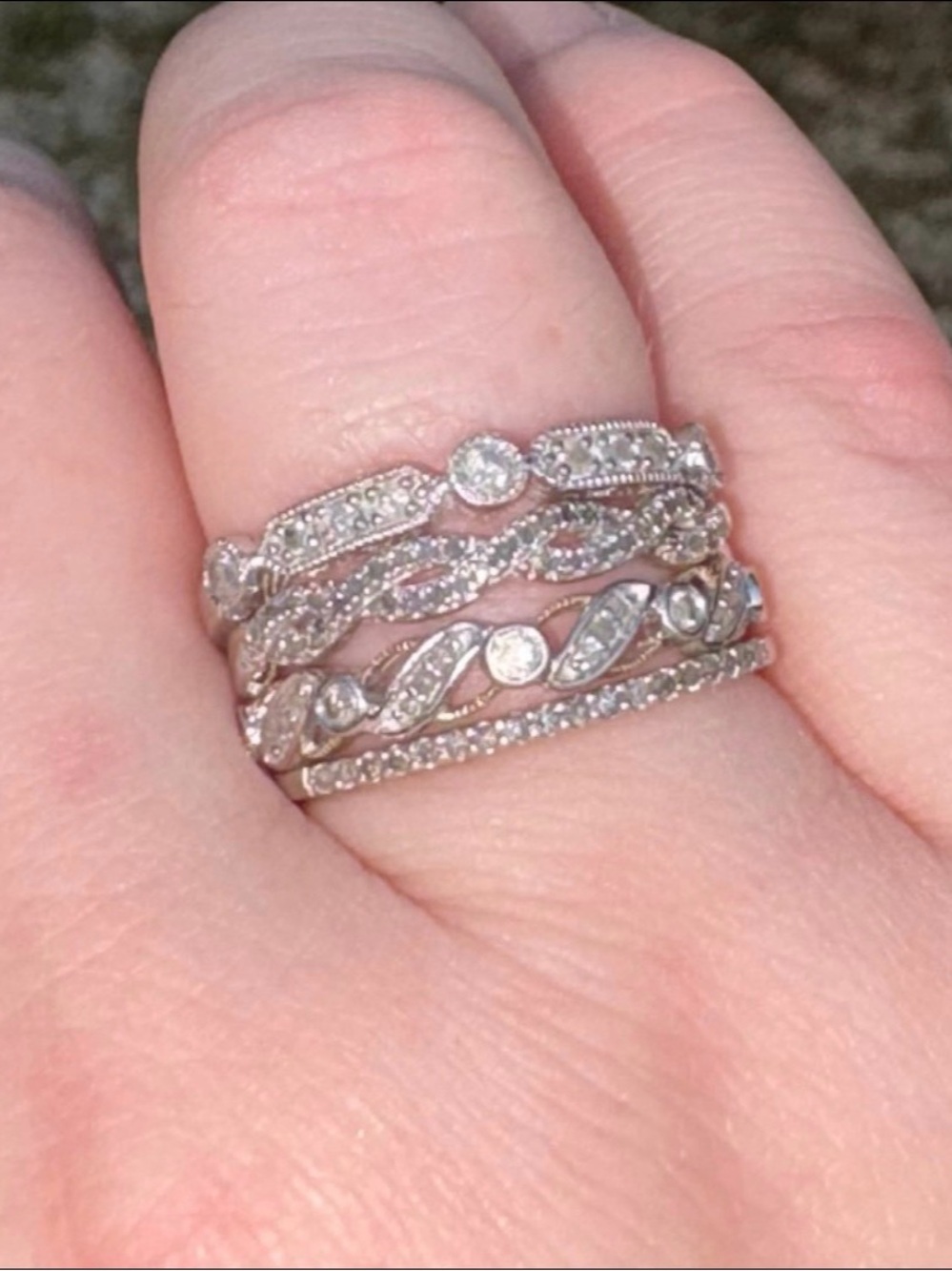 Sterling Silver Natural Diamond Ring Stack Lot-4